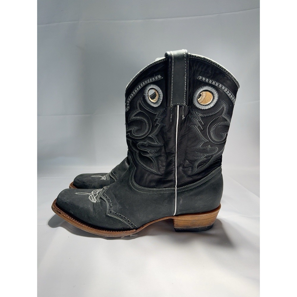 Stephy brown vintage western cowboy boots Women's Size 11 Black White Embroider